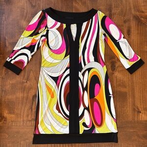 Analili Geometric Print Dress XS | Retro Mod Psychedelic Colorful Shift Dress